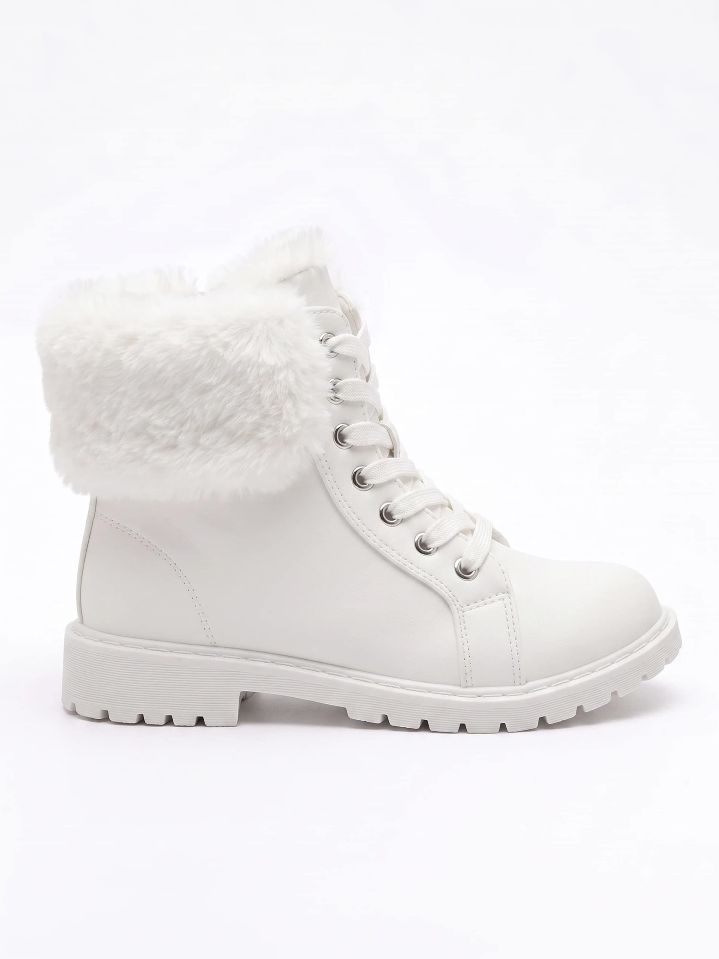TorWeit Booties 'Fluffy Lace Up Winter Boots' in White: front