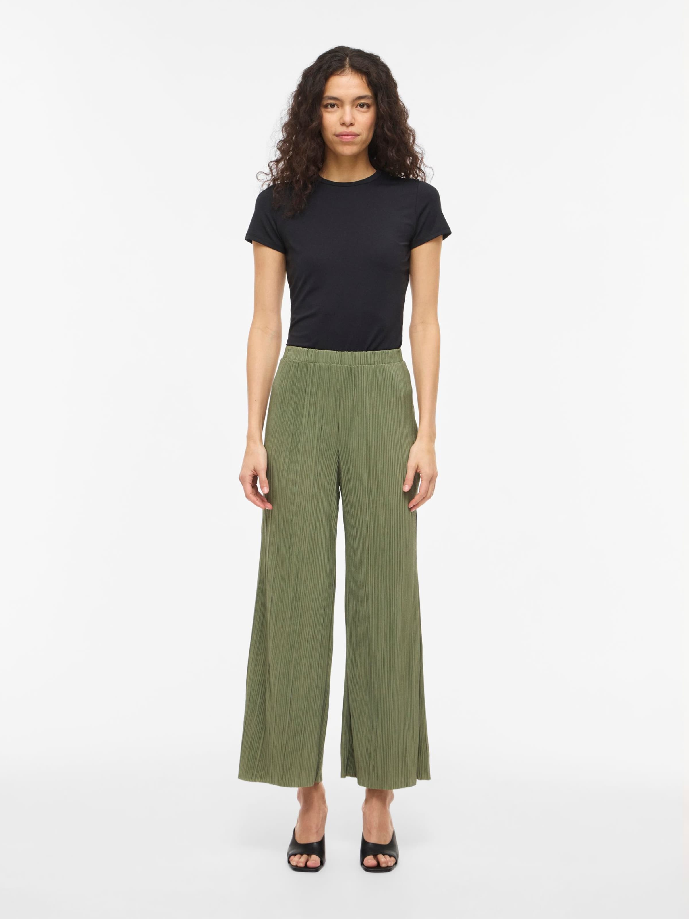 VILA Široke hlačnice Hlače 'VIPLISA' | zelena barva: sprednja stran