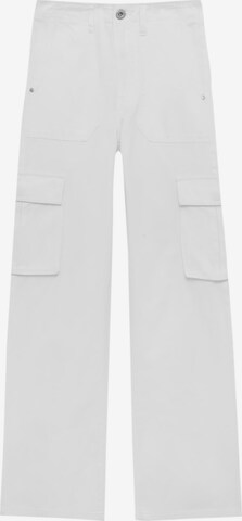 Pull&Bear Wide leg Cargo Jeans in White: front