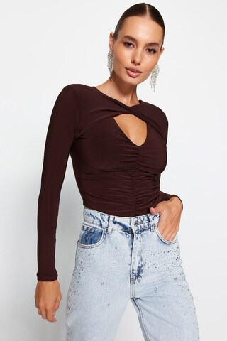 Trendyol Shirt Bodysuit in Brown: front