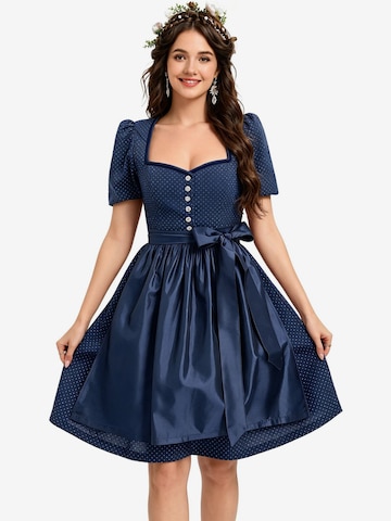 KoJooin Dirndl 'Damen 2-Teiliges Dirndl-Stil Set Mit Puffärmeln, Knopfleiste Und Schürze' w kolorze niebieski: przód