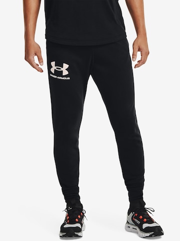 UNDER ARMOUR Tapered Workout Pants 'Rival' in Black: front