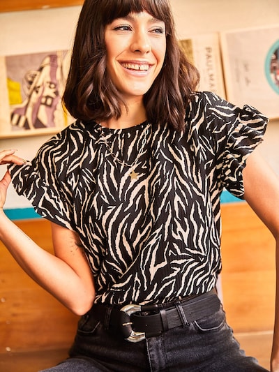 olalook T-shirt i ljusbeige / svart, Produktvy