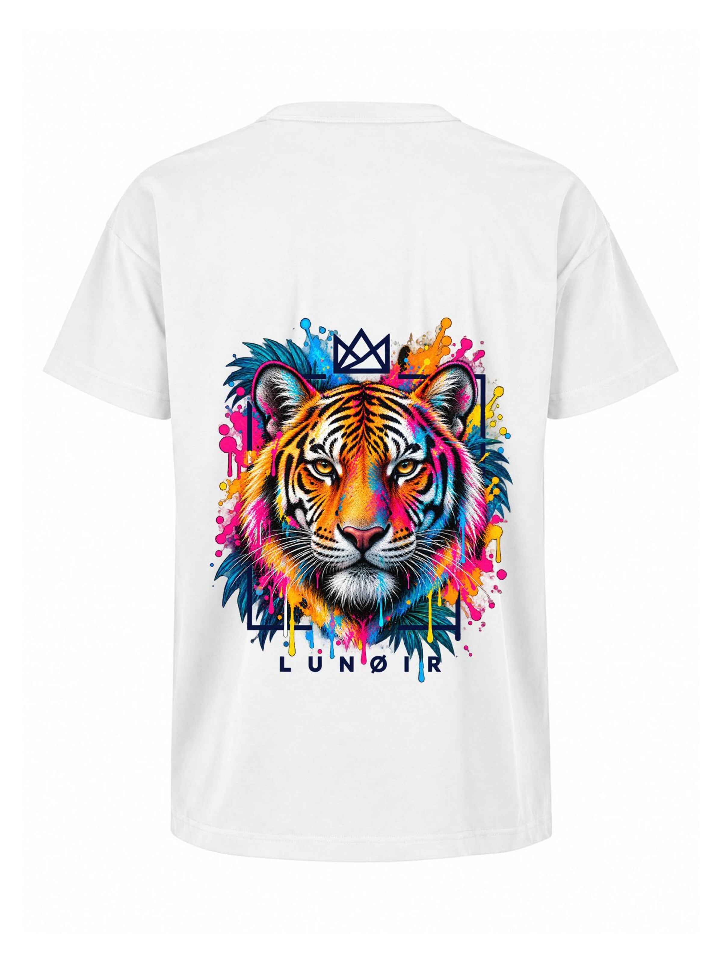 LUNØIR Studio Póló 'Tropical Riot – Wild Crown Tiger' - fehér: elől