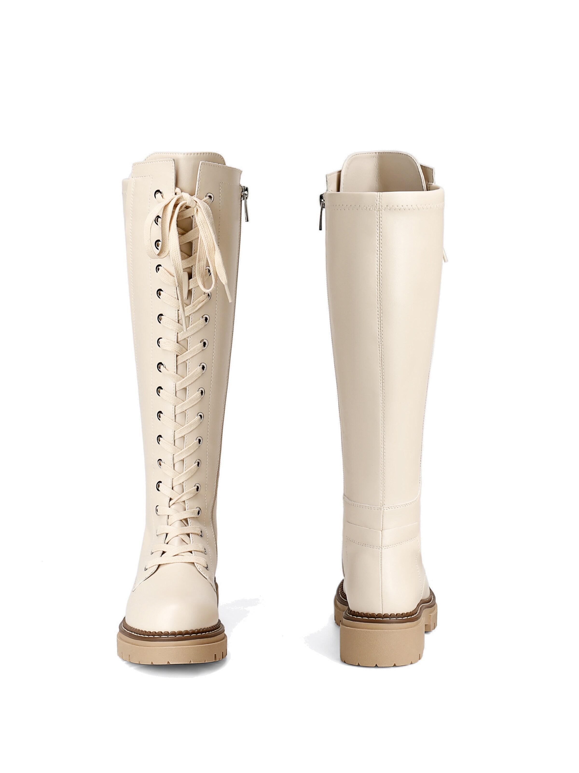 Dream Pairs Lace-Up Boots in Beige