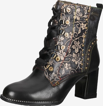Laura Vita Lace-Up Ankle Boots in Black: front
