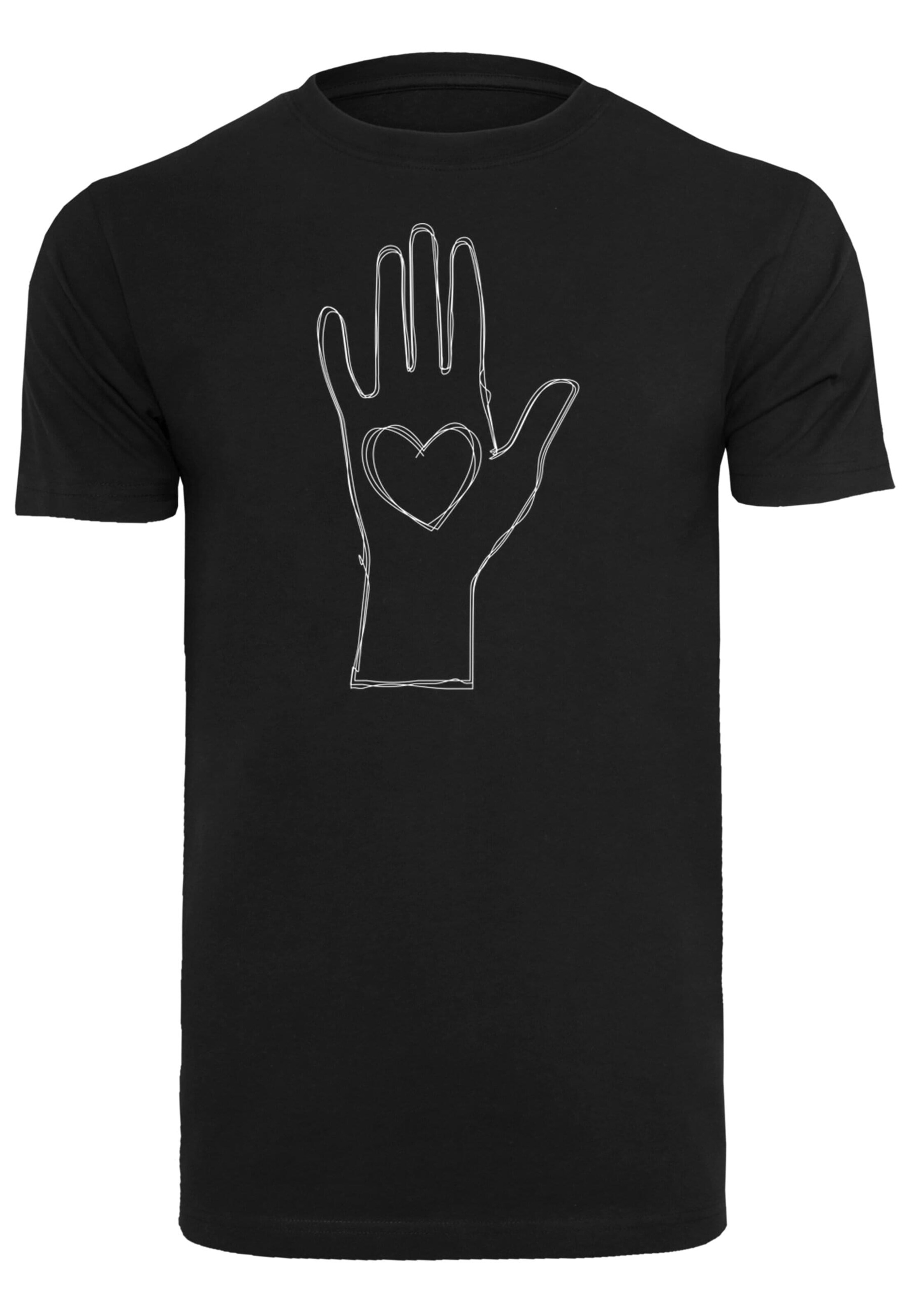 Merchcode Shirt 'Peace - Scribble Hand Heart' in Zwart: voorkant