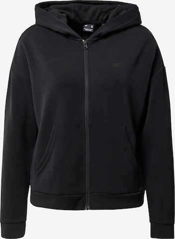 4F Athletic Zip-Up Hoodie in Black: front