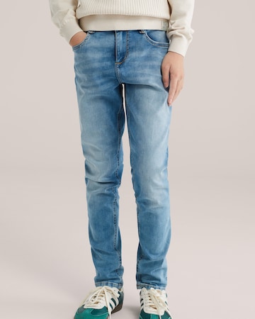 WE Fashion Слим Джинсы в Синий: спереди
