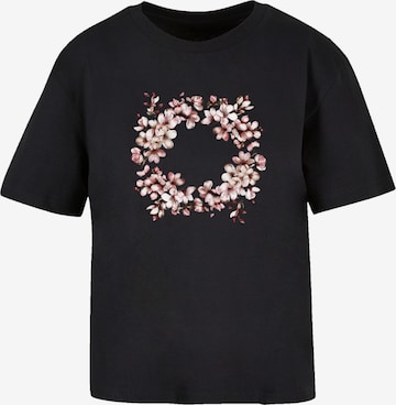 F4NT4STIC T-Shirt 'Rosa Frühlings Blumenkranz Dekor' in Schwarz: Vorderseite