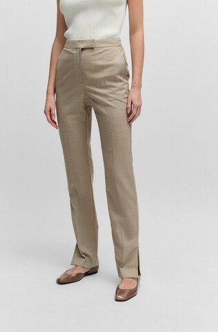 BOSS Slim fit Pleated Pants ' Teana ' in Brown: front