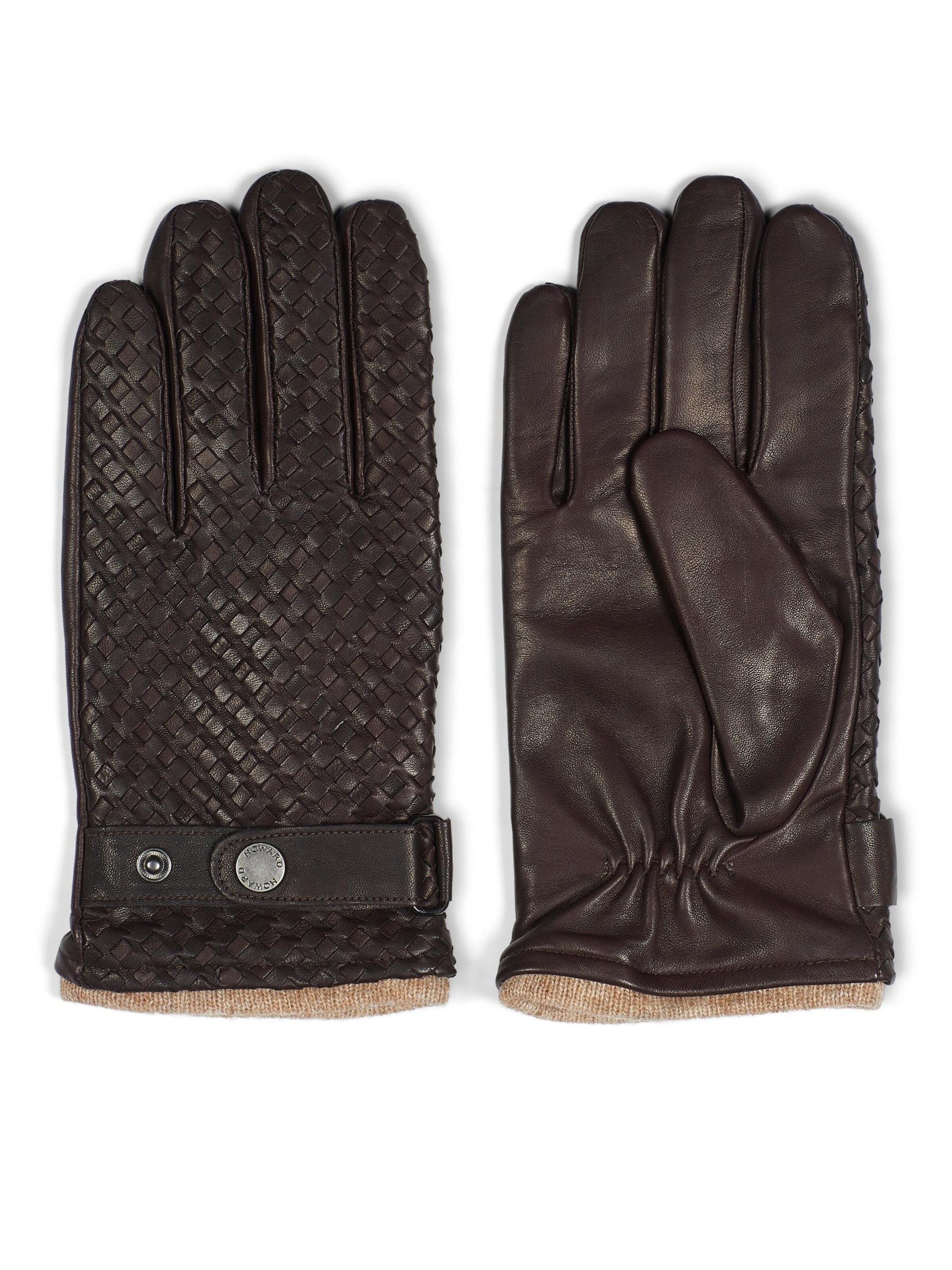Howard London Full finger gloves 'Leather Braided Gloves Axel Dark Brown' in XL in Dark brown, Item view