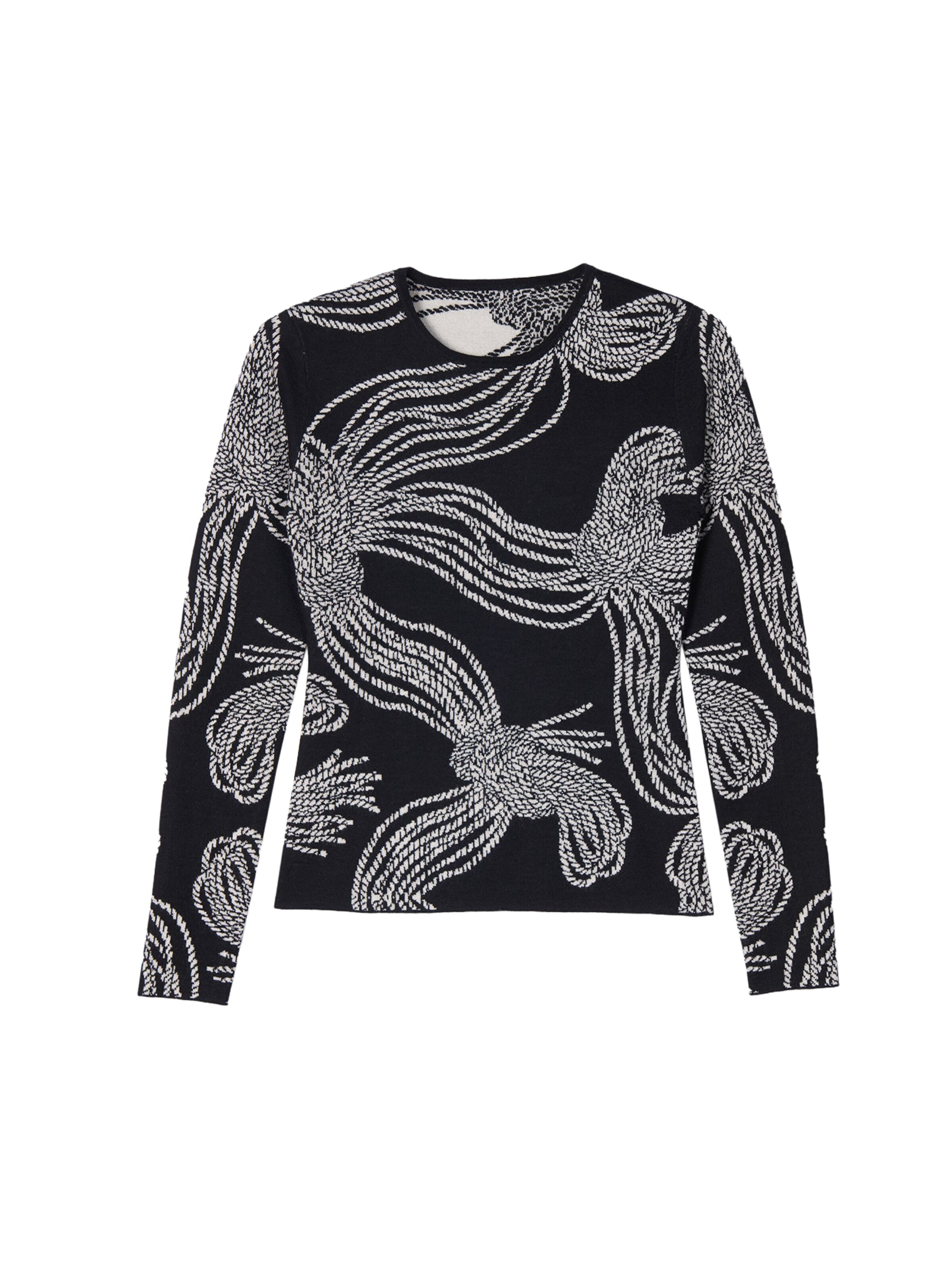 juoda GOBI Cashmere Megztinis 'Women's Rope Knot Print Cashmere Silk Sweater': priekis