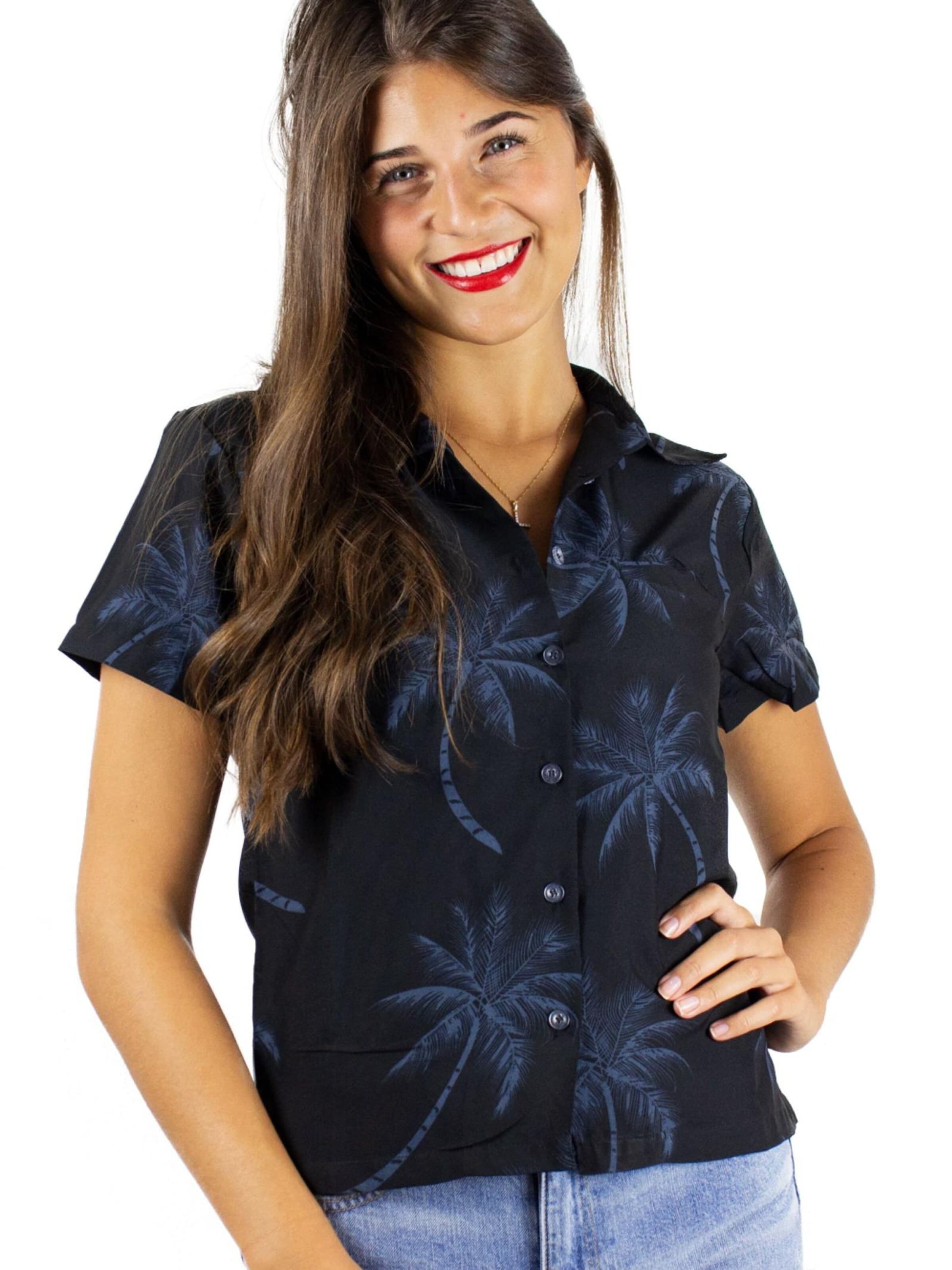 Camicia da donna 'Palmshadow' di King Kameha in nero: frontale