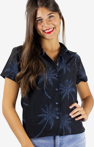 Camicia da donna 'Palmshadow' di King Kameha in nero: frontale