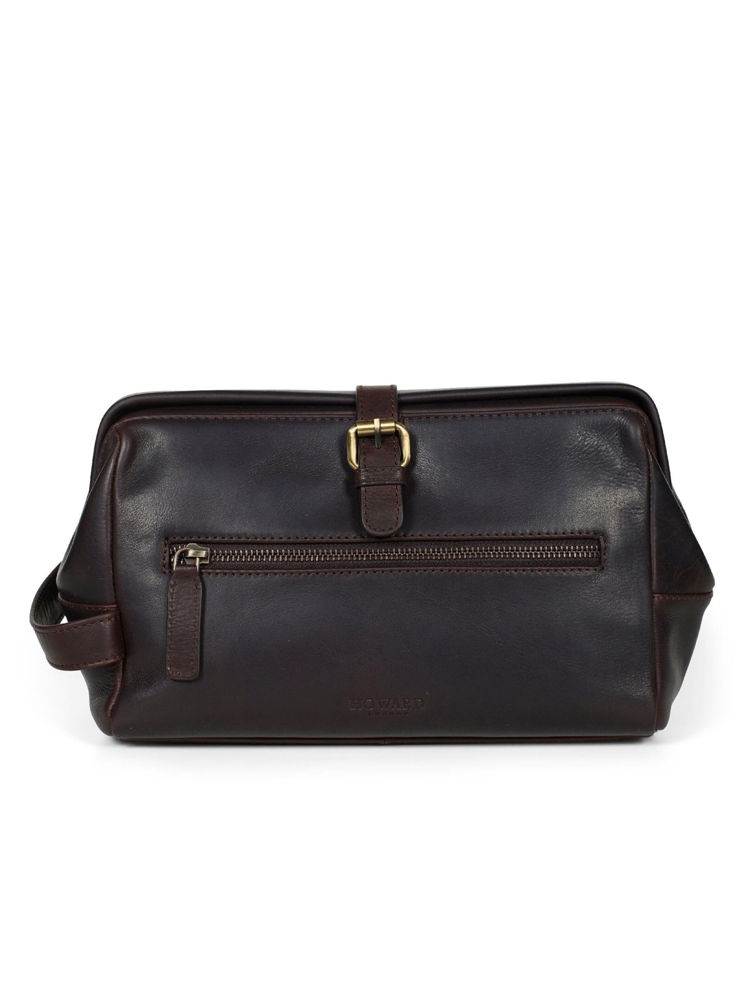Howard London - Neceser 'Washbag Ken Dark Brown' en marrón: frente