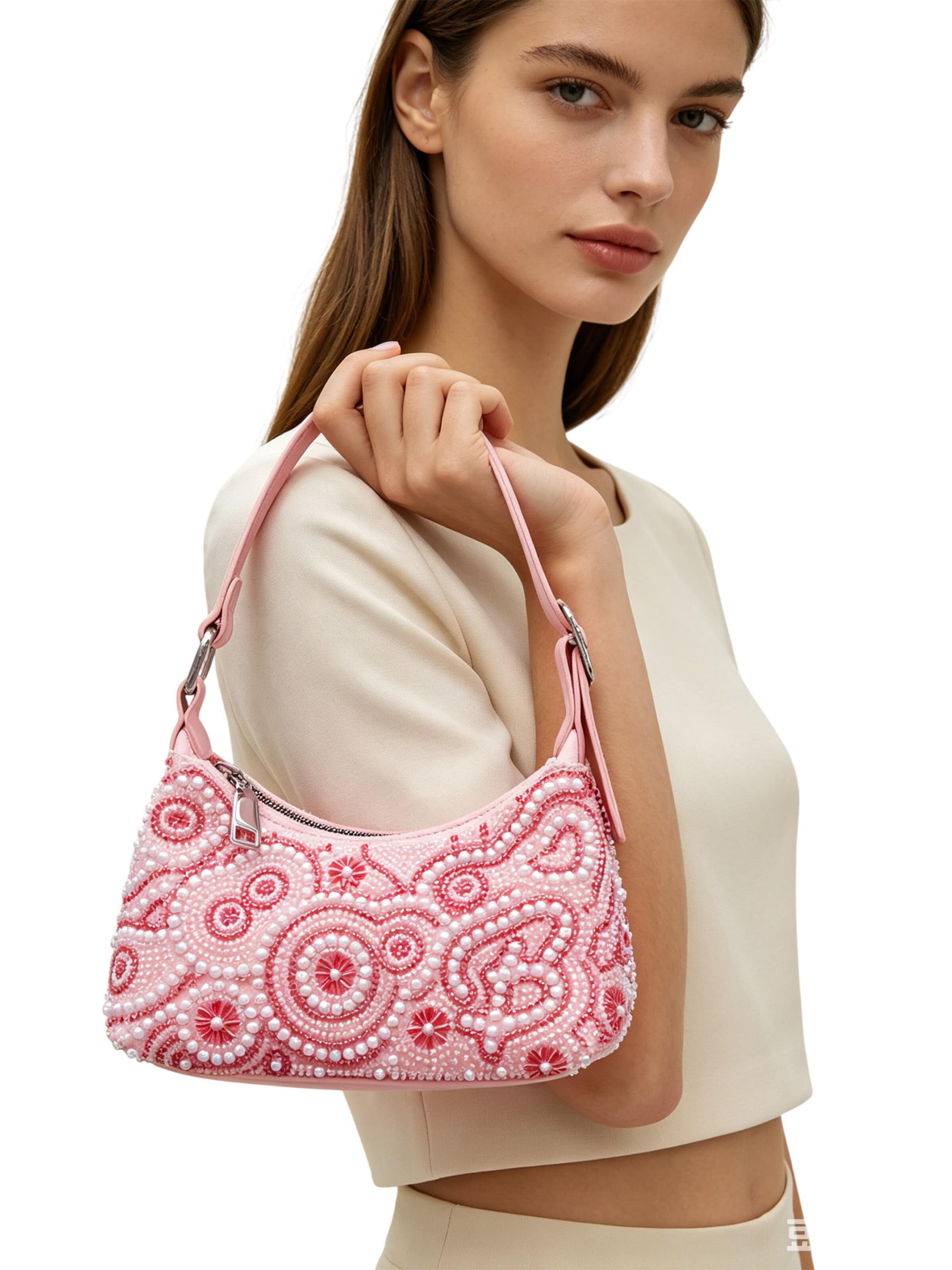 Magicshe Shoulder Bag 'Perlen Abendtasche' in Pink: front