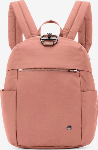 Pacsafe Backpack in Pink: front