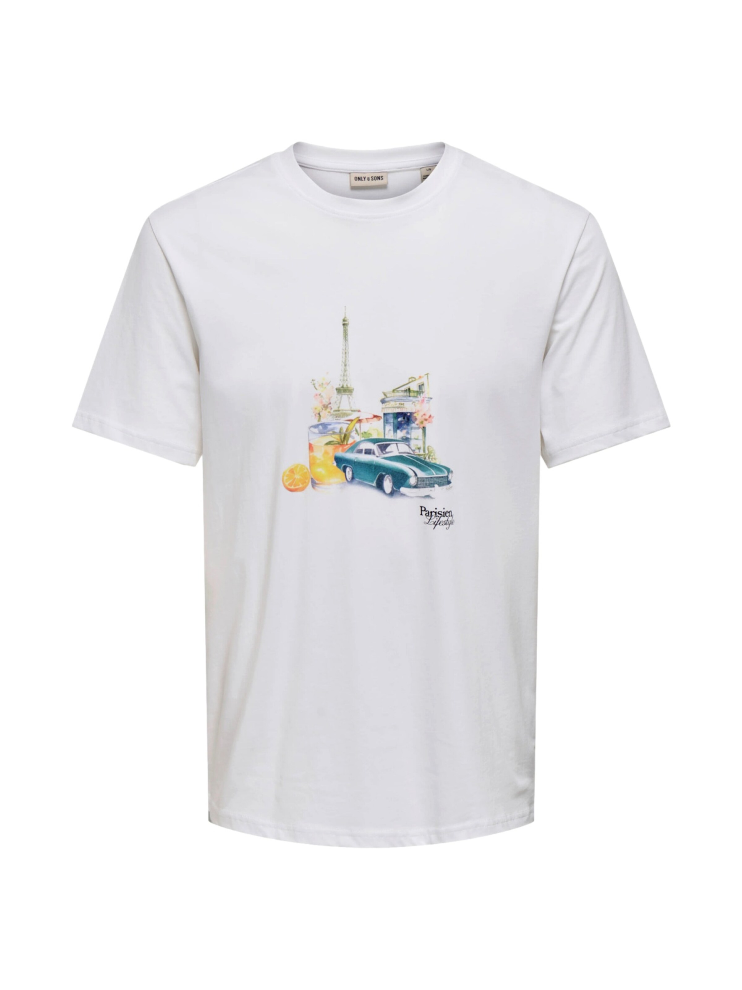 Only & Sons T-Shirt 'Mass Parisien' in L in blau / gelb / weiß, Produktansicht