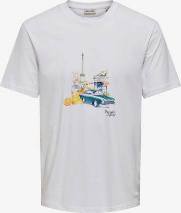 Maglietta 'Mass Parisien' di Only & Sons in bianco: frontale
