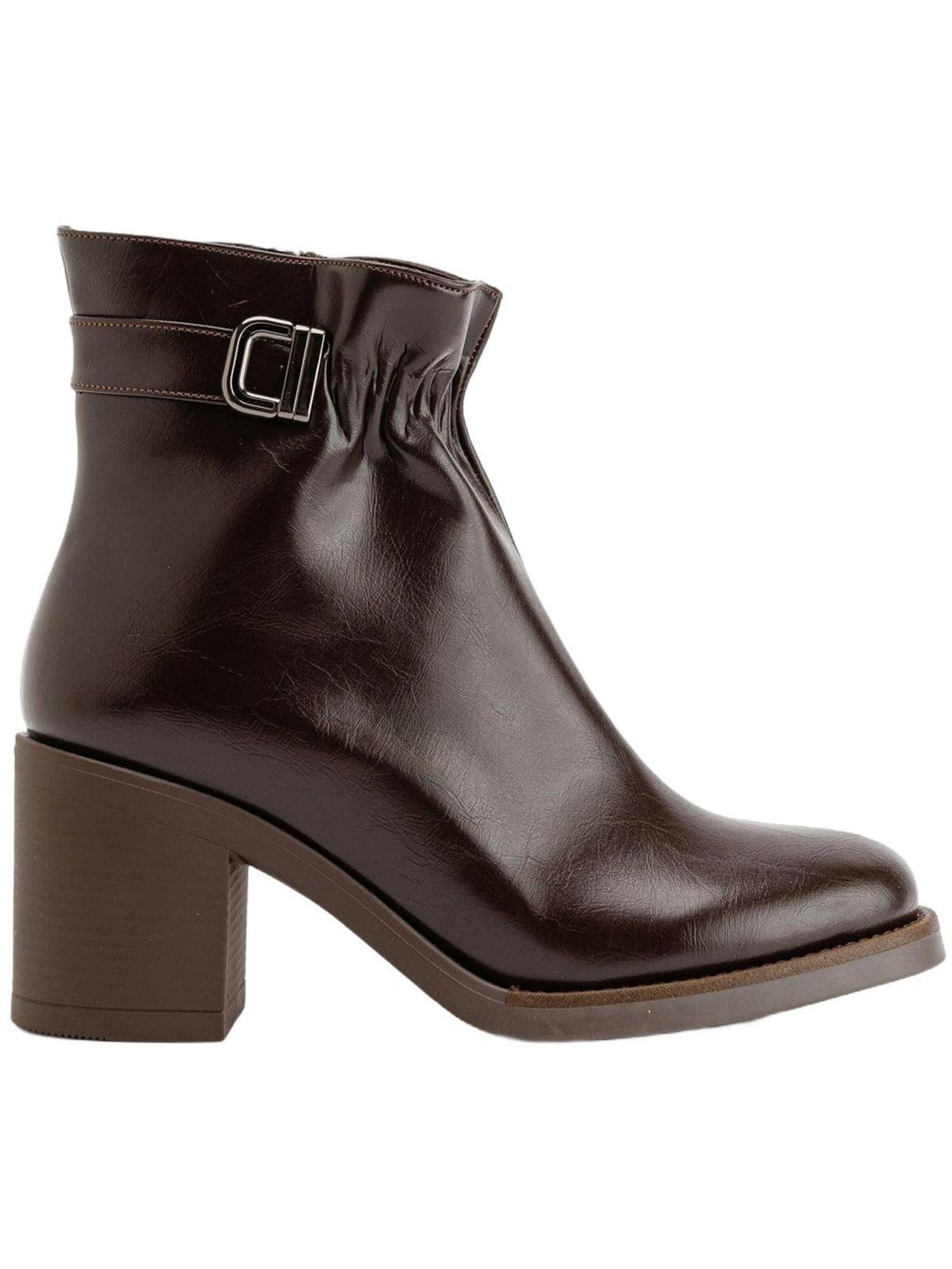 Limoya Ankle Boots 'Limoya Nita Damenstiefel mit Ledergürteldetail, eckiger Zehenpartie und 7 cm Absatz'‌‌‌‌ in Braun: Vorderseite