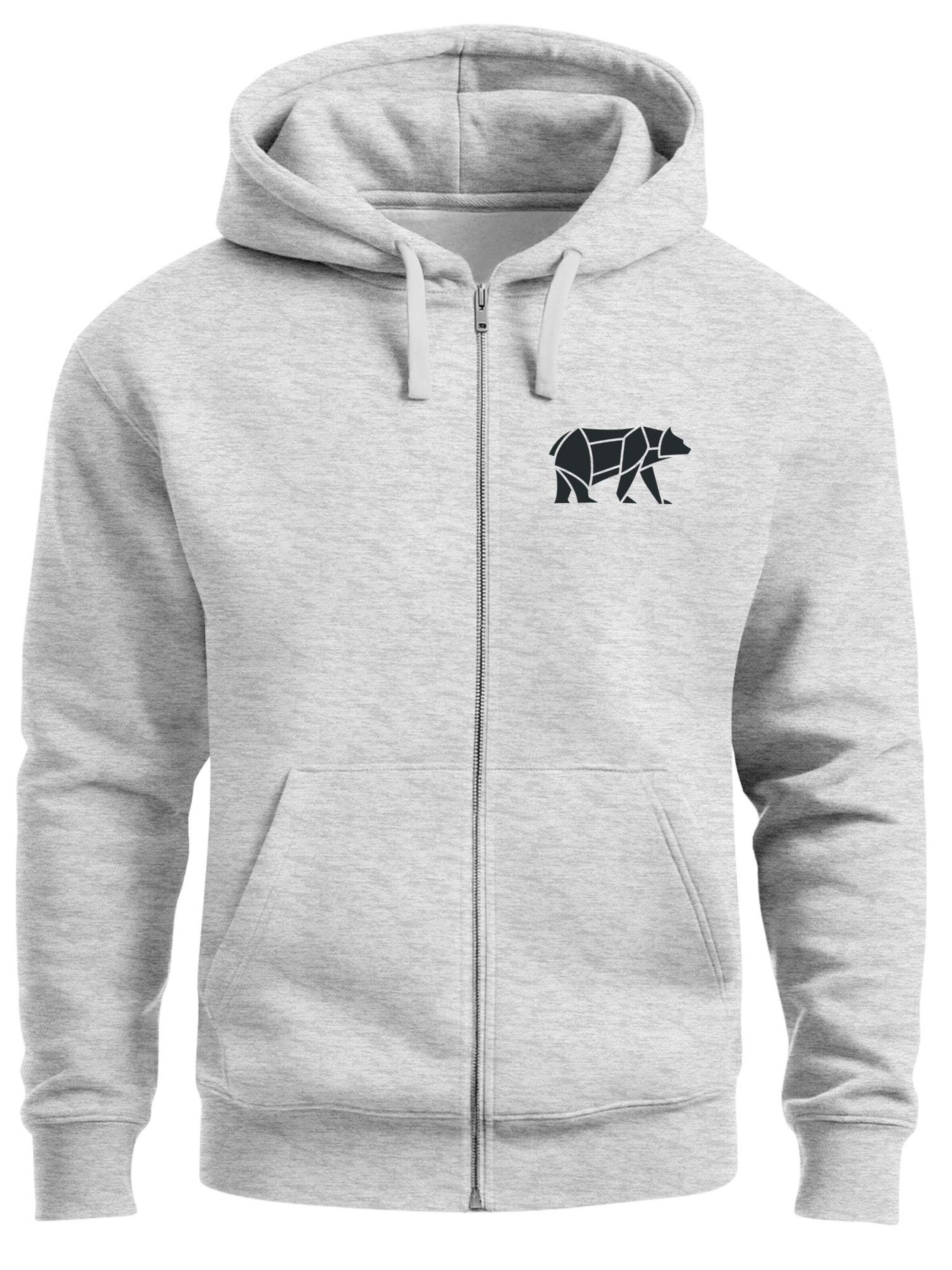 Neverless Zip-Up Hoodie 'Bär Lineart Polygon' in Grey: front