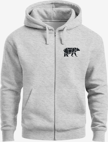 Neverless Zip-Up Hoodie 'Bär Lineart Polygon' in Grey: front