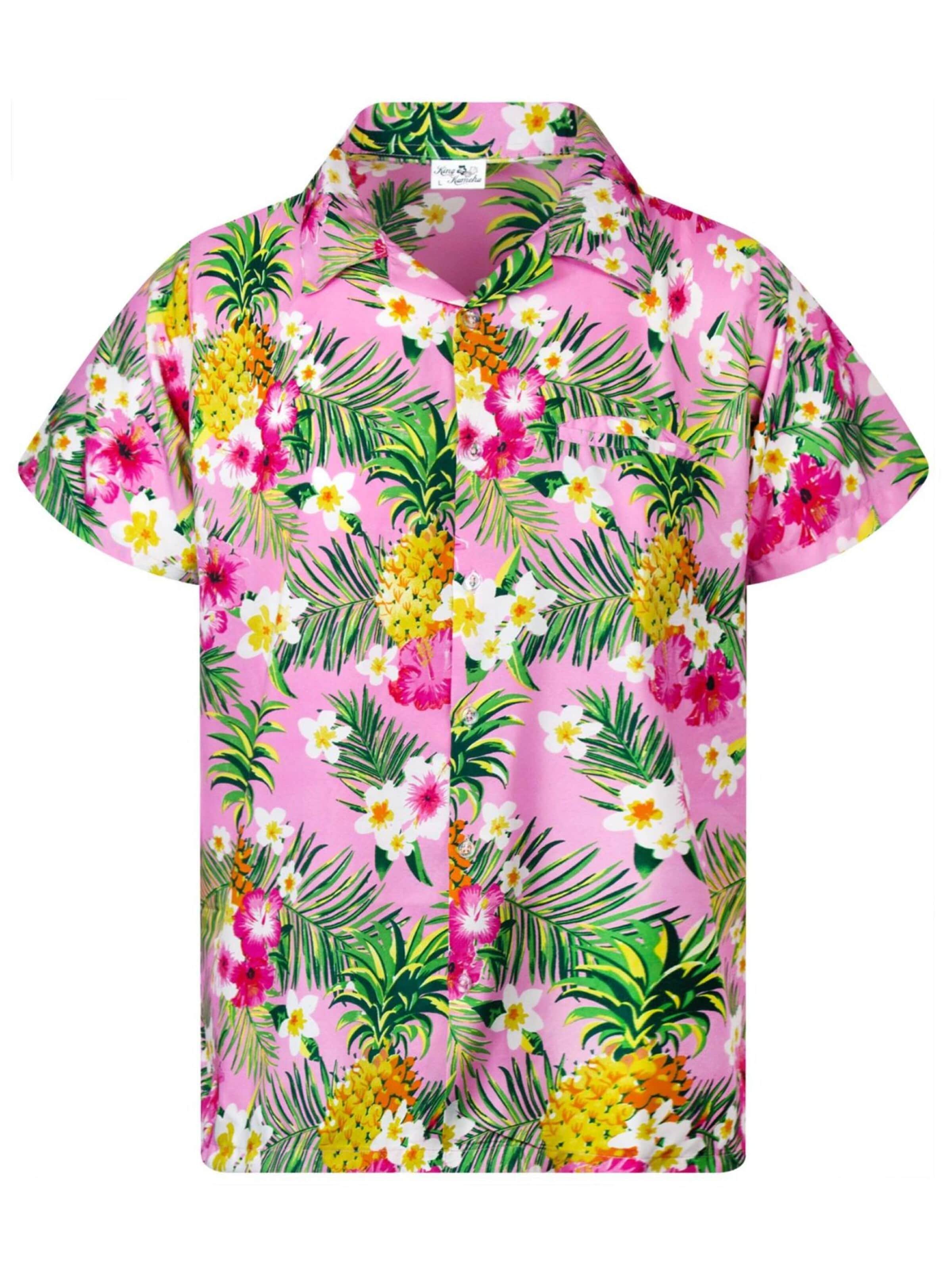 King Kameha Hemd 'Pineapple Flowers'‌‌‌‌‌‌‌ in Pink: Vorderseite