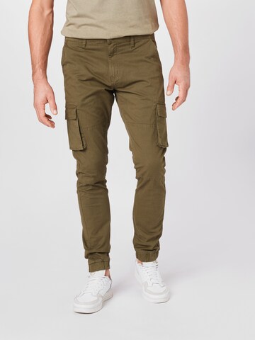 Denim Project Tapered Cargobroek in Groen: voorkant