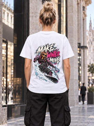 LUNØIR Studio Tričko 'BOSS Femme Winter Snowboard Motion' – bílá