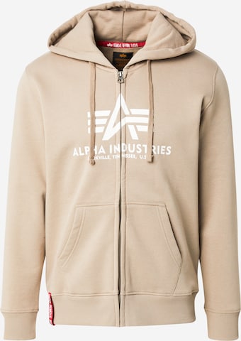 Veste de survêtement ALPHA INDUSTRIES en beige : devant