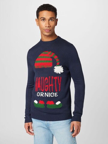 Only & Sons Sweater 'XMAS' in Blue: front