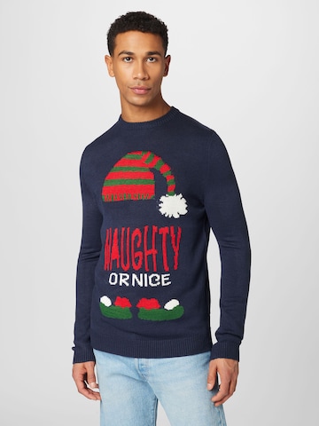 Only & Sons Sweater 'XMAS' in Blue: front