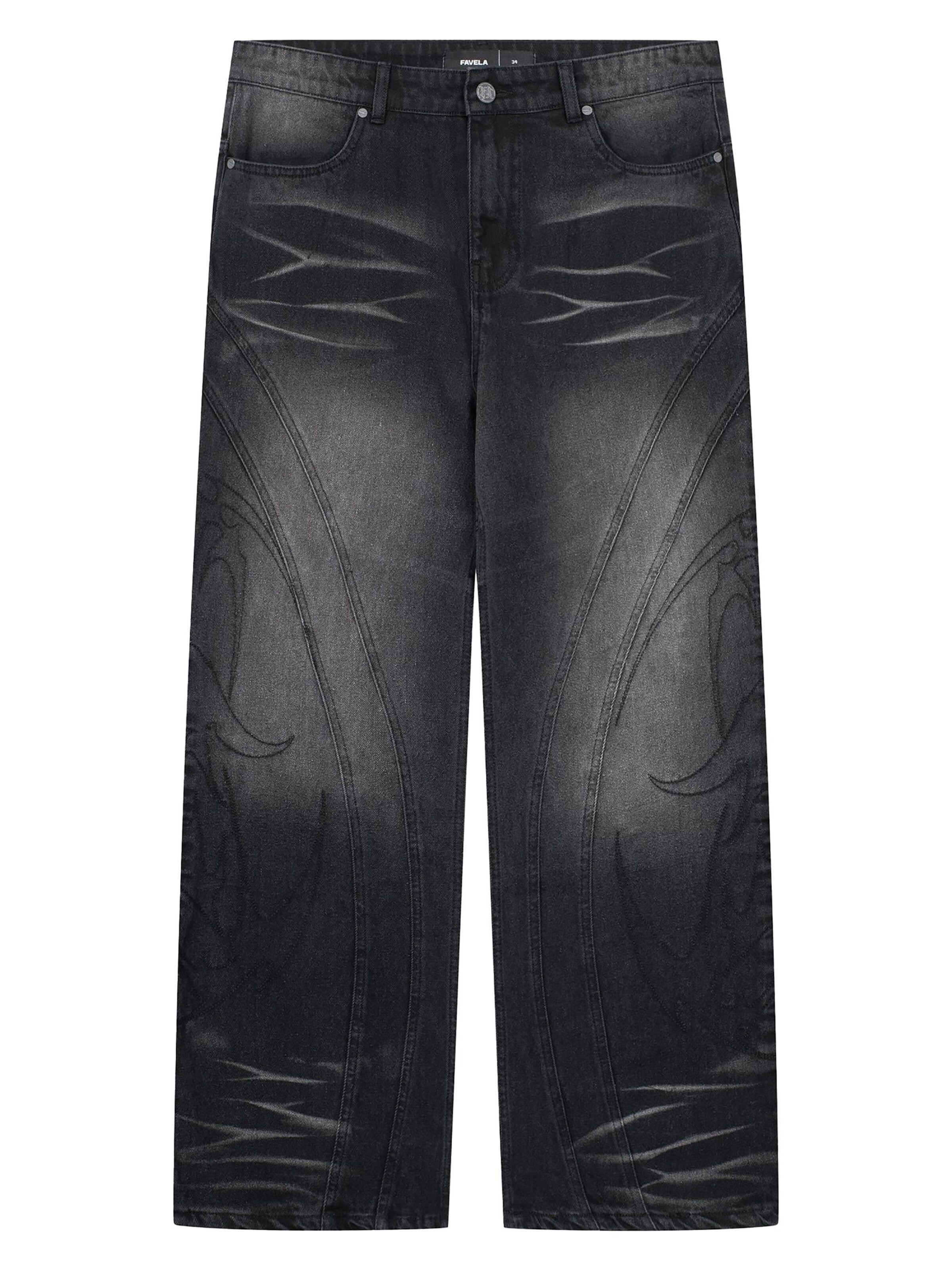 FAVELA Baggy Jeans in Black: front