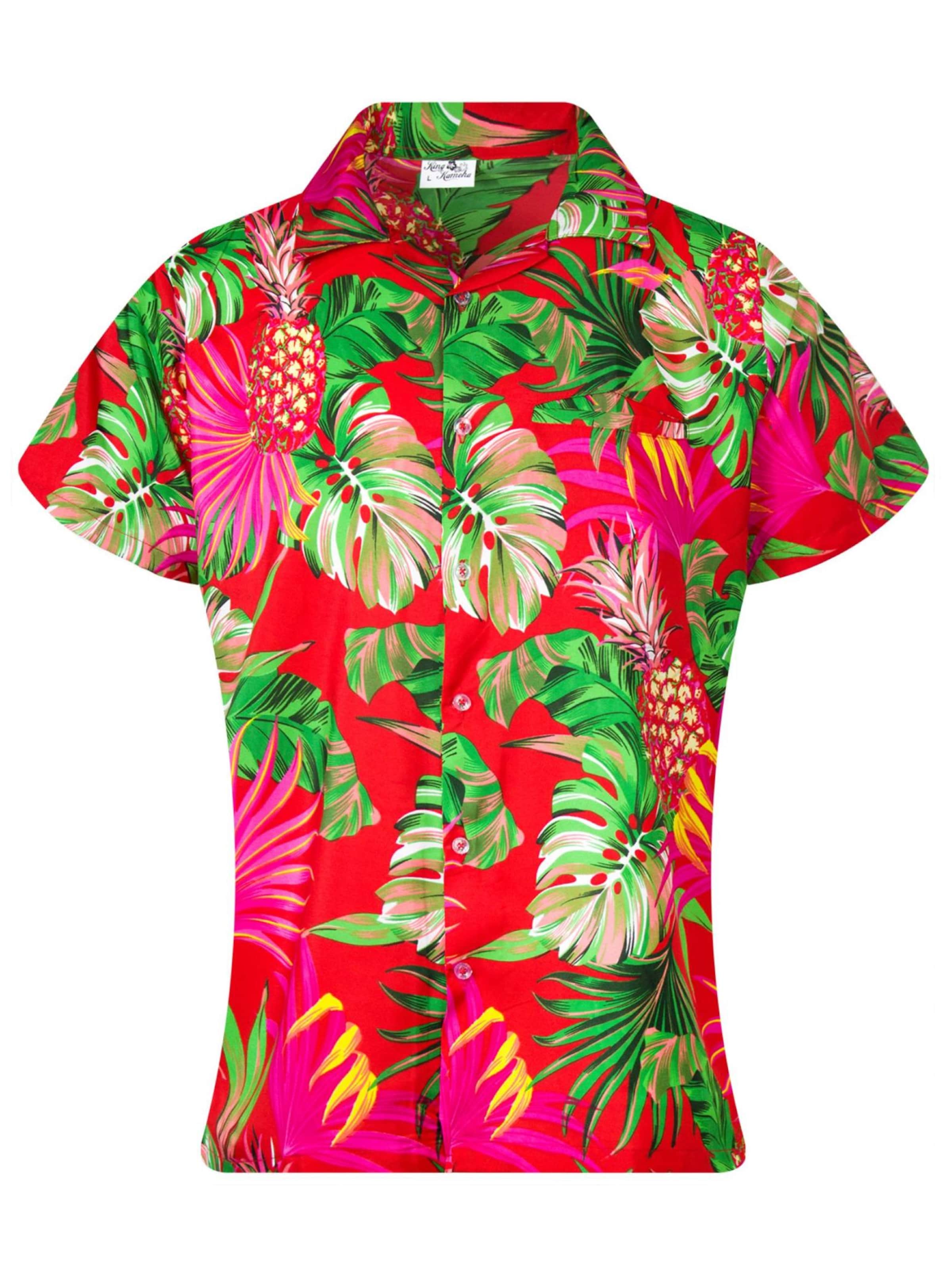 King Kameha Blouse 'Pineapple Leaves' in Red: front