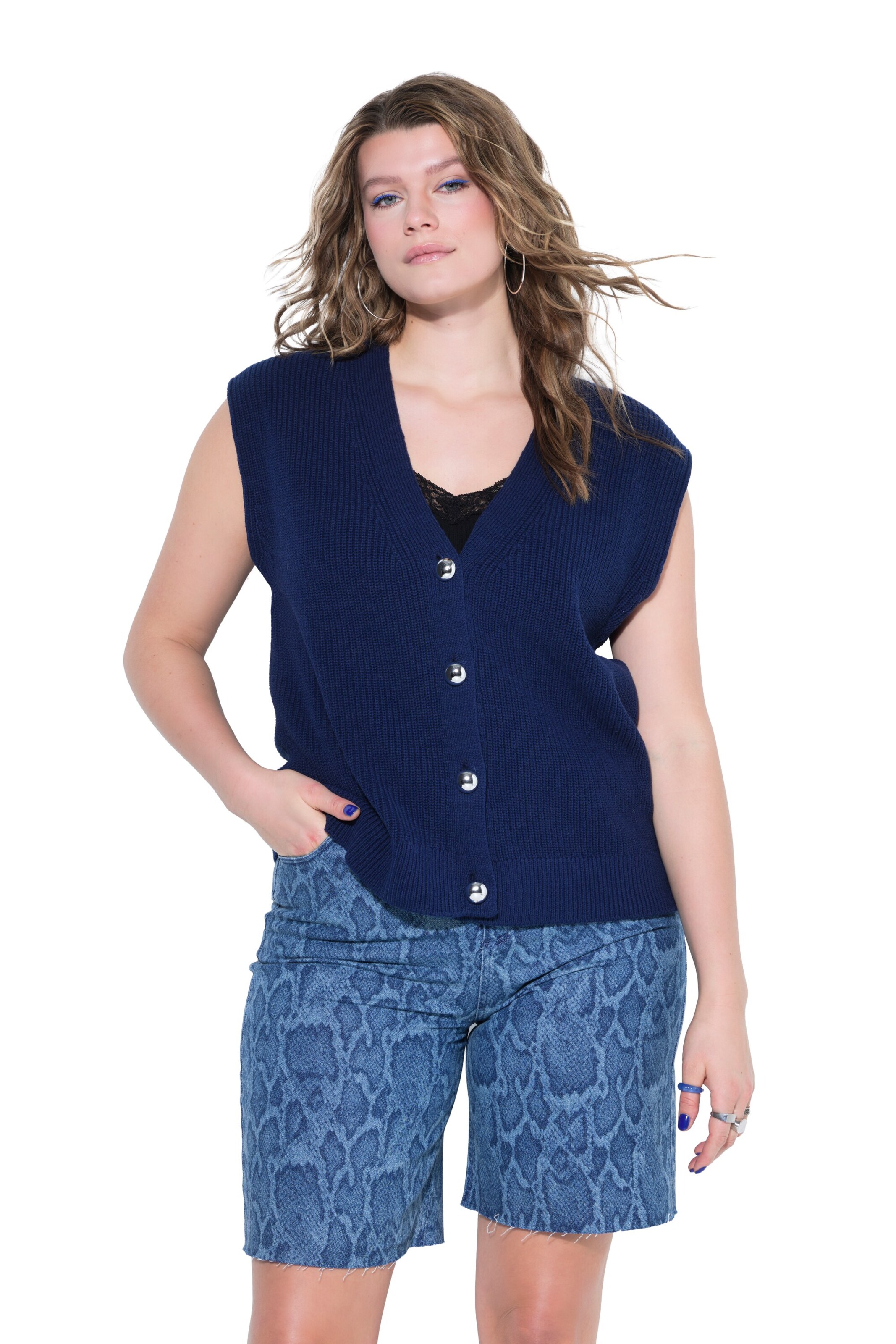 Studio Untold Gebreid vest in Blauw: voorkant