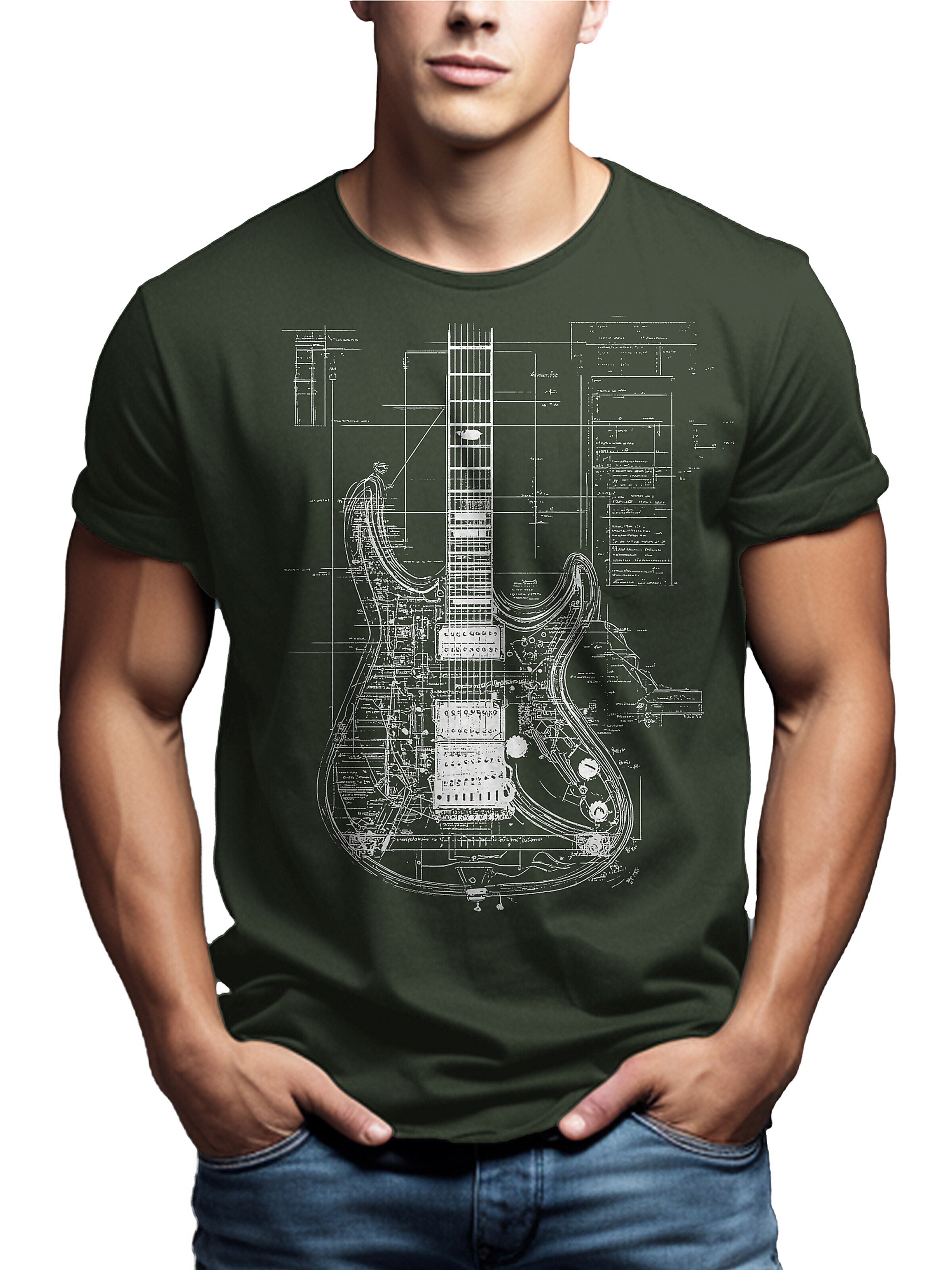 MAKAYA Shirt 'Guitar BluePrint' in Green