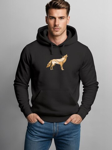 Neverless Sweatshirt 'Polygon Wolf Gelb' in Black: front
