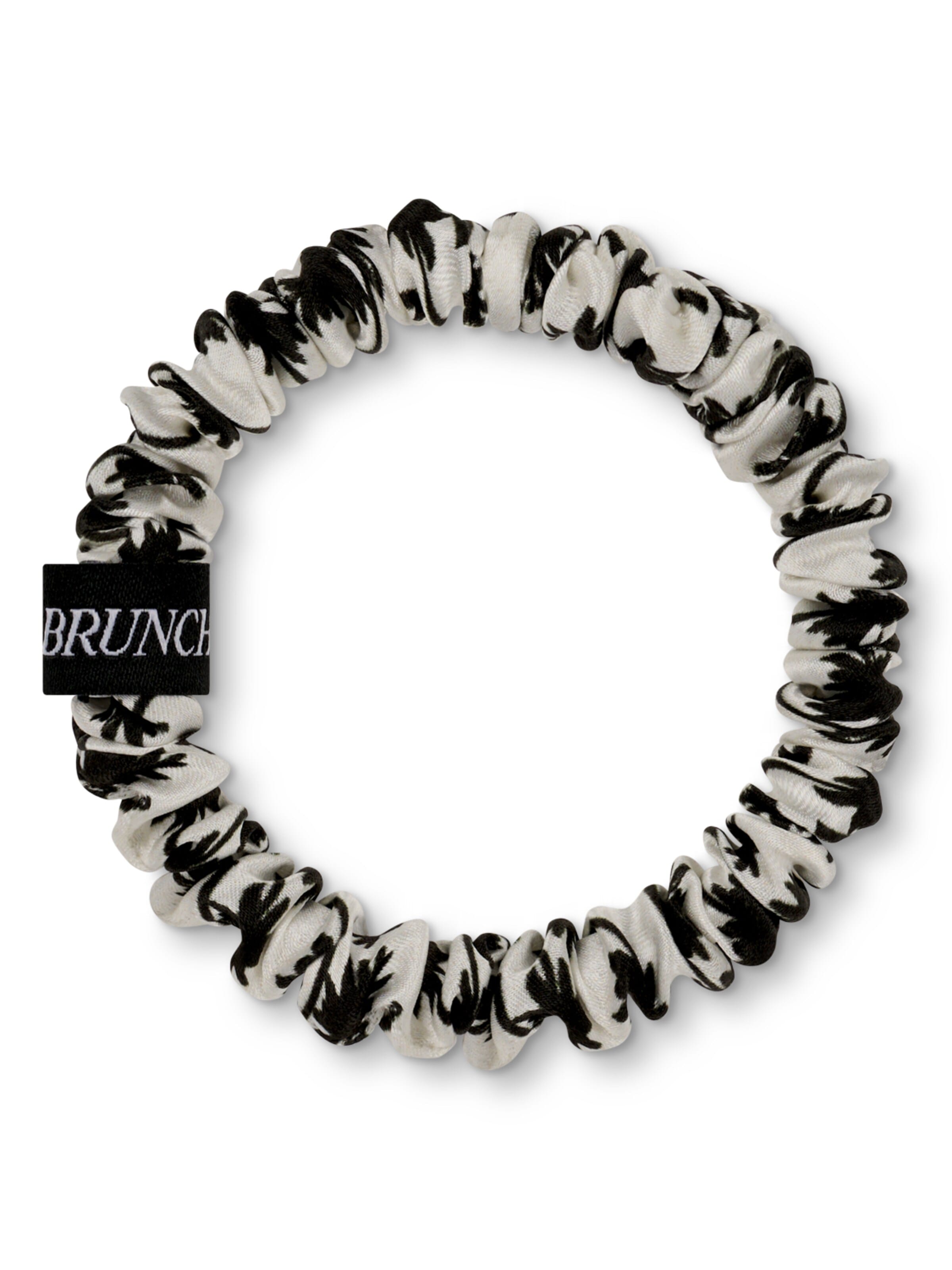 BRUNCHIES® Hair jewelry 'BRUNCHIES® "Palm" Seiden Scrunchie – sanfter Schutz für Haare im Urlaub als ideales Urlaubsaccessoire in Coconut mit Schwarz' in Black: front