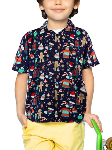 King Kameha Regular fit Button Up Shirt 'Christmas Gingerbread' in Blue: front