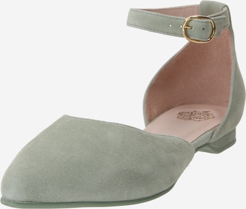 Apple of Eden Ballet Flats with Strap 'BRUNA' in Green: front