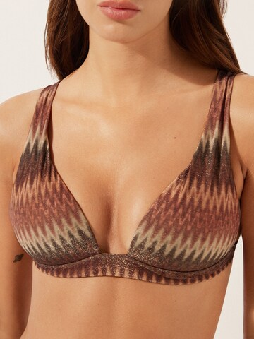 CALZEDONIA Triangle Bikini Top 'Golden Chevron' in Brown