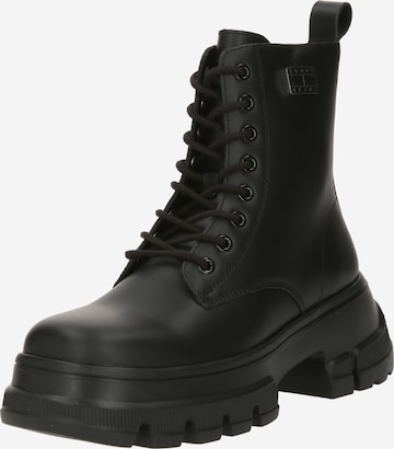 Tommy Jeans - Botines con cordones en negro: frente