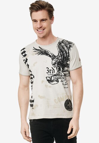 Rusty Neal T-Shirt mit modernem Front & Back Print 'American Eagle' in Beige: predná strana