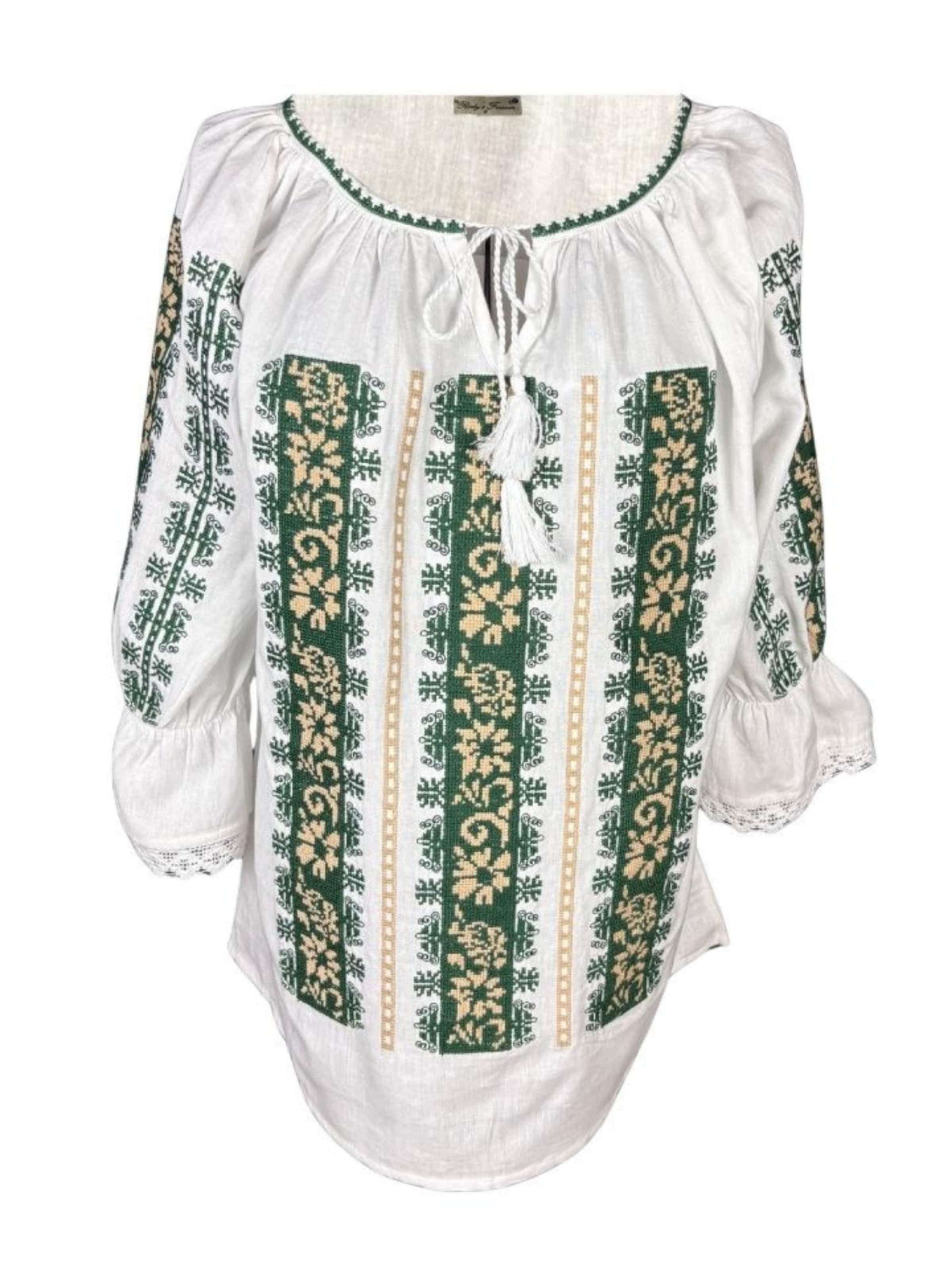 Rody’s forever Trachtenbluse 'Damenbluse A26 weiß/grün , marimea L'‌‌‌‌‌‌‌‌‌ in Weiß: Vorderseite