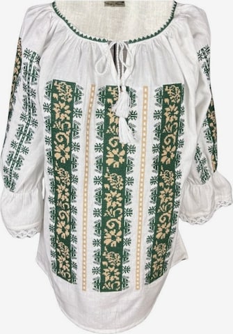 Rody’s forever Trachtenbluse 'Damenbluse A26 weiß/grün , marimea L' in Weiß: Vorderseite