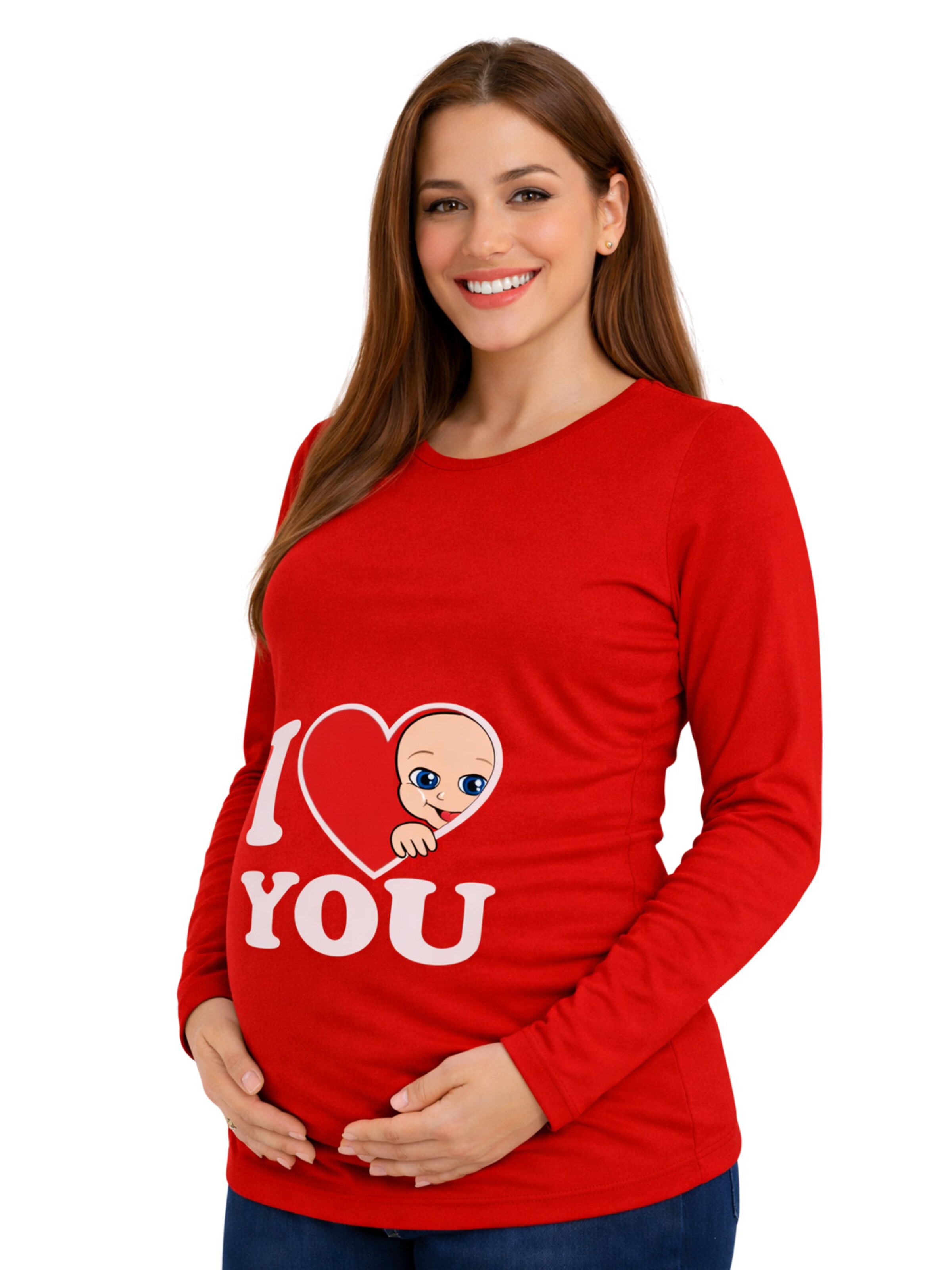 M.M.C. Shirt 'I Love You Umstandslangarmshirt' in Red