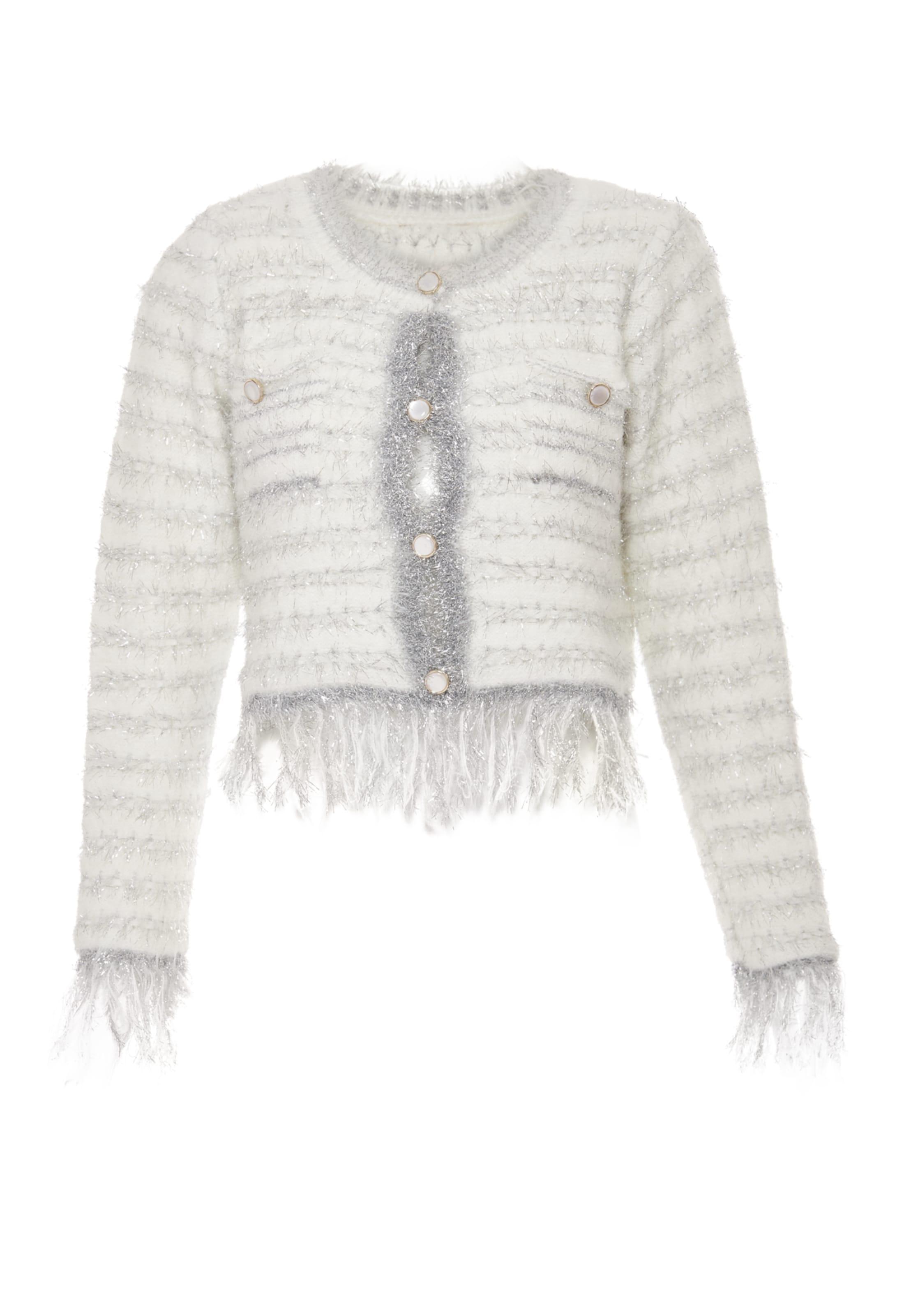 NALLY Cardigan i sølv / hvid, Produktvisning