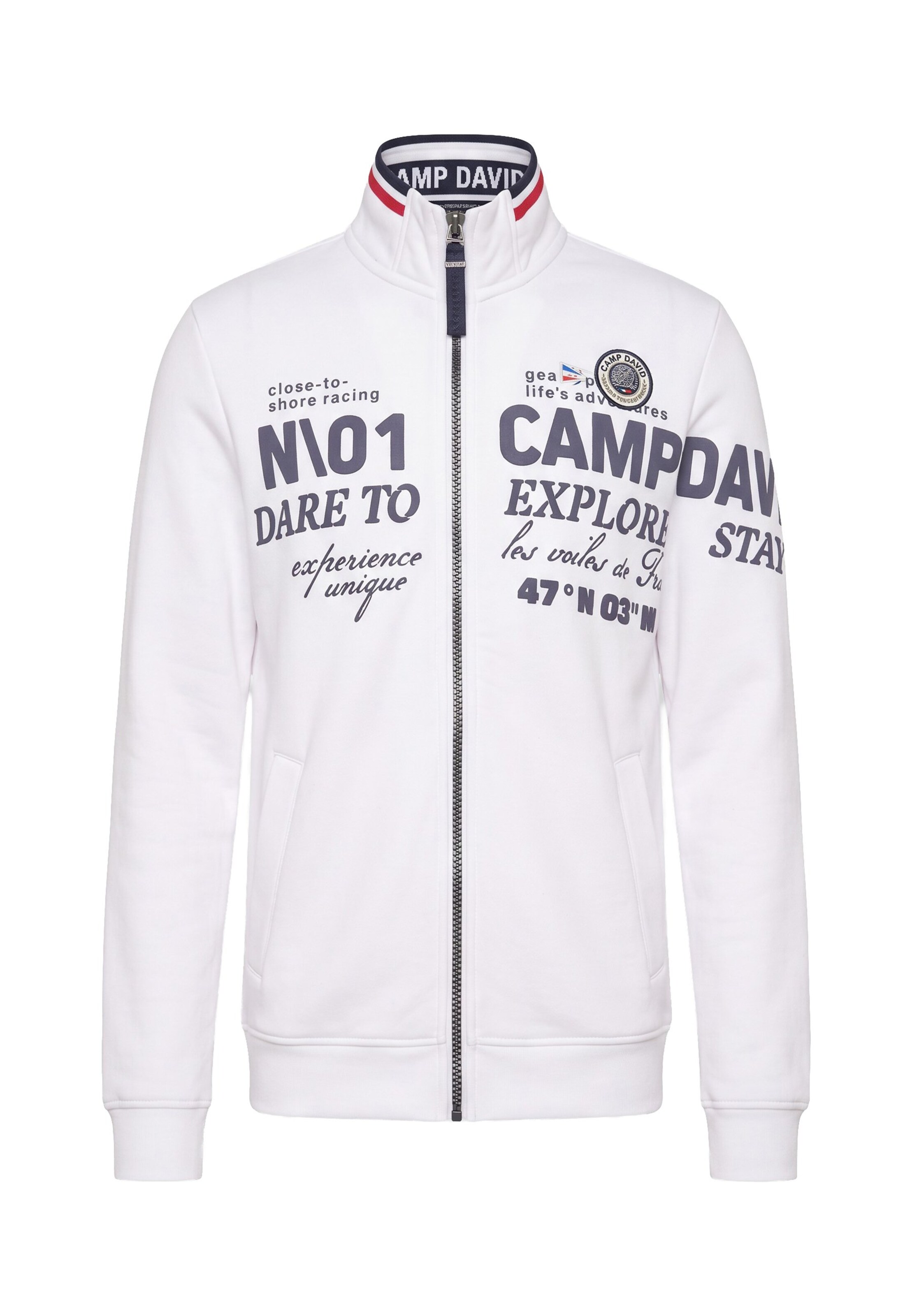 CAMP DAVID Zip-Up Hoodie in White: front