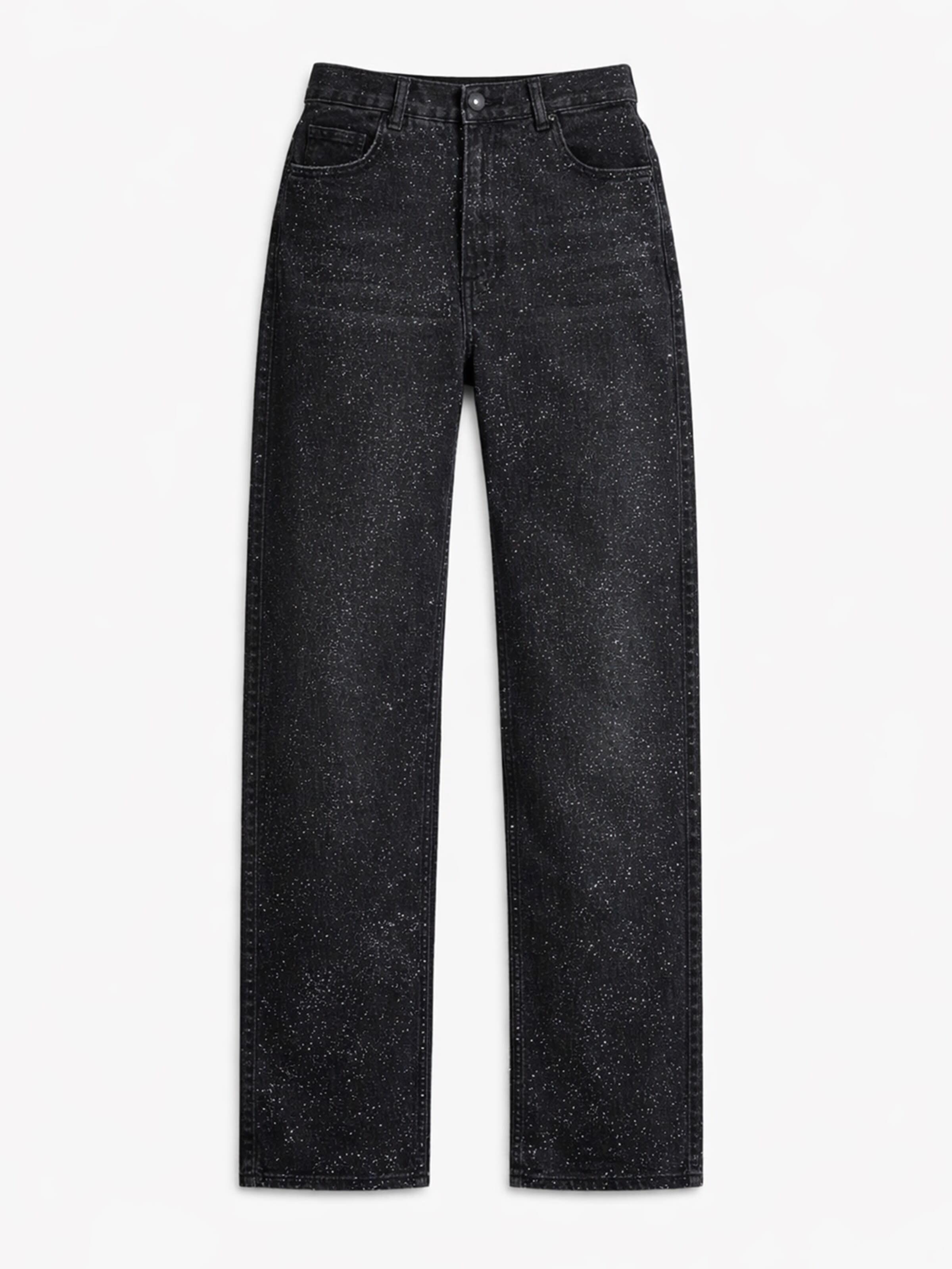 IT'S BASIC Loose fit Jeans 'RHINESTONE MID RISE LOOSE JEANS' in Black: front